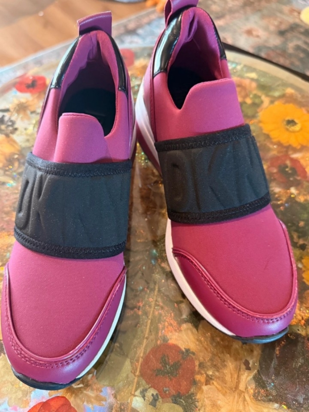 DKNY Magenta Slip-On Athletic Sneakers with Black Strap